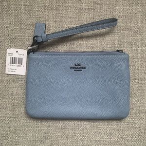 Blue Coach Small Zip Top Wristlet